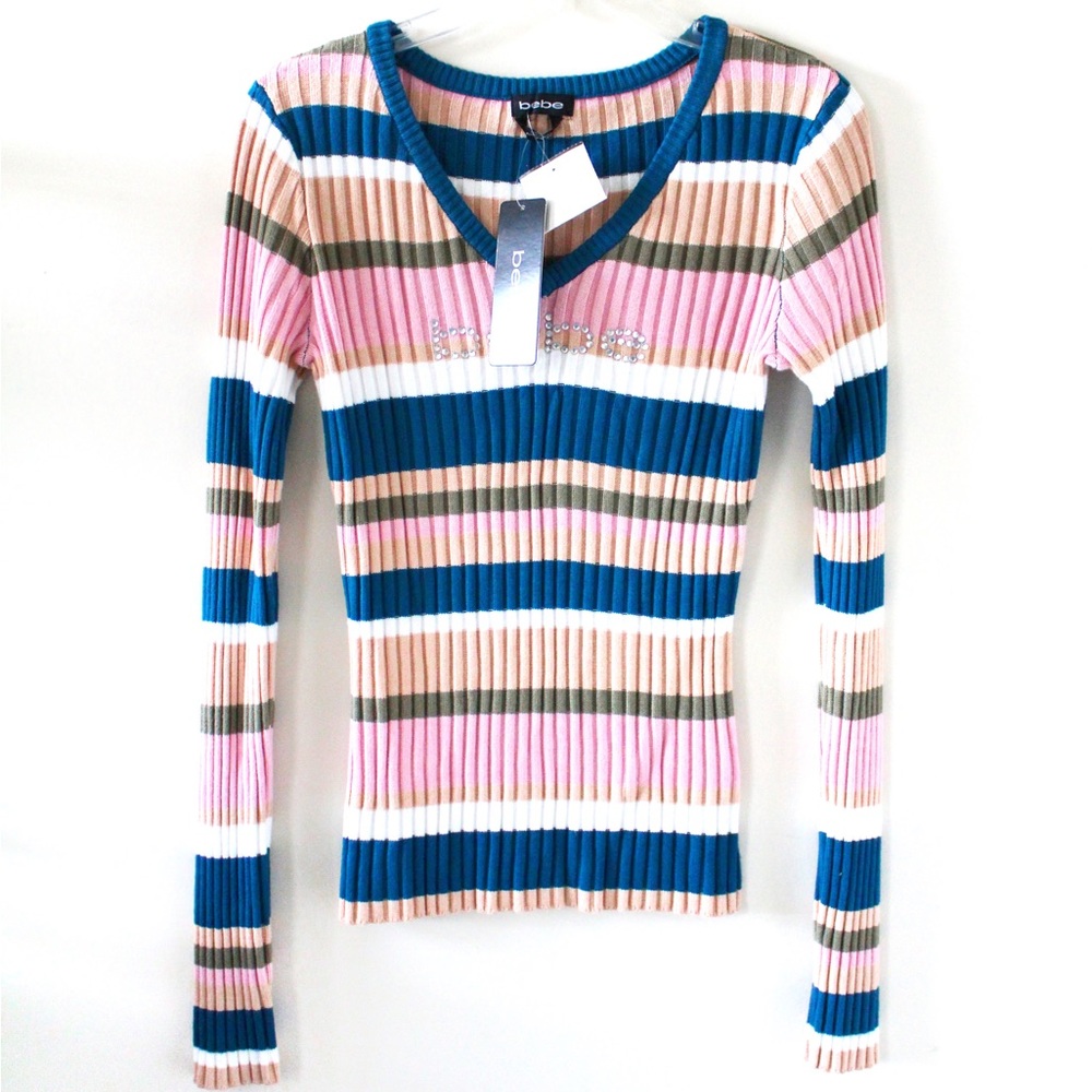 Bebe Women’s Scoop Neck Ribbed Sweater